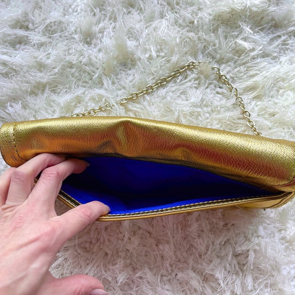 COLE HAAN Minetta Gold and Sequin Baguette Style Bag - Picture 12 of 12